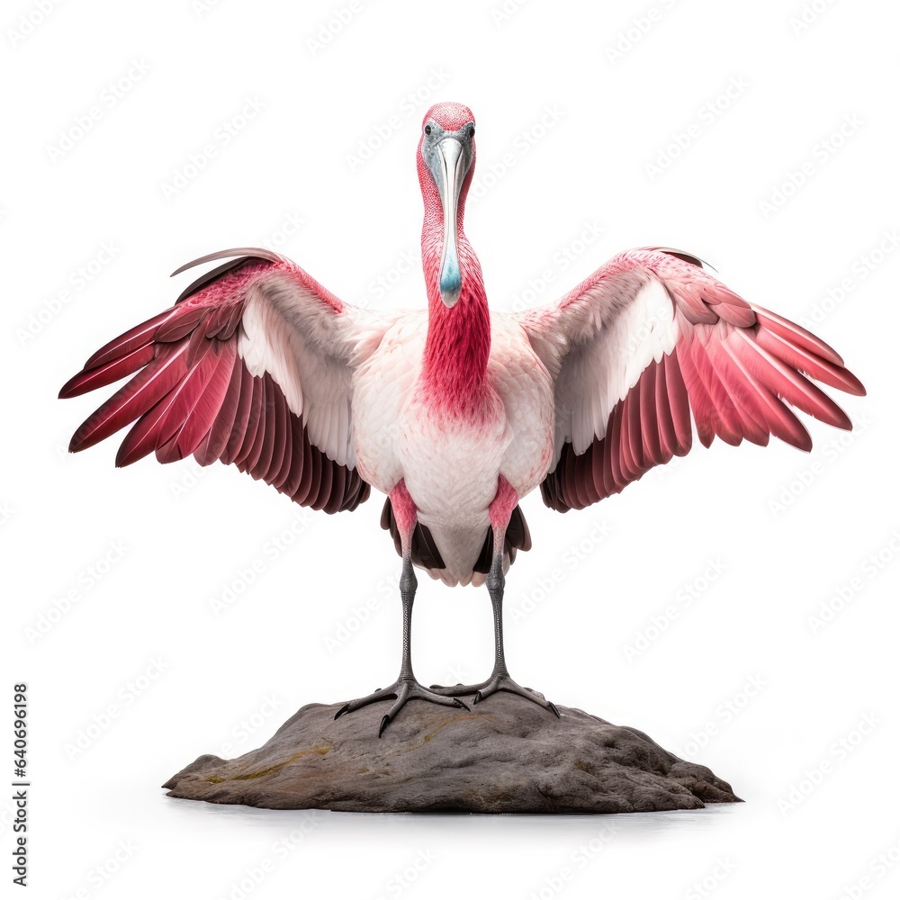 Wall mural Roseate spoonbill bird isolated on white background.