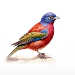 Painted bunting bird isolated on white background.