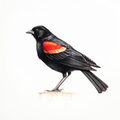 Red-winged blackbird bird isolated on white background.