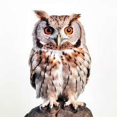Whiskered screech-owl bird isolated on white background.
