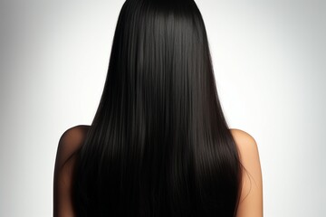 Graceful silhouette Long, straight black hair frames womans captivating back perspective