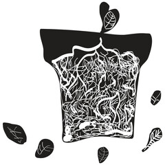 Abstract black pot with leaves, vector