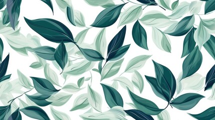 Seamless pattern of green leaf on white background. Realistic natural leaves abstract. Generative AI