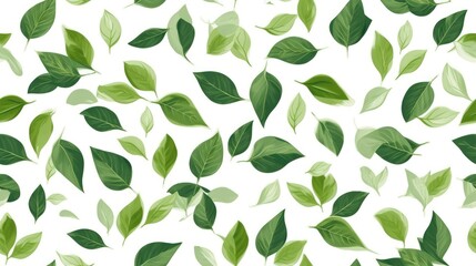 Seamless pattern of green leaf on white background. Realistic natural leaves abstract. Generative AI