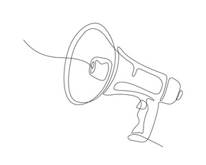 Continuous one line drawing of megaphone speaker. Bullhorn speaker outline vector illustration. Editable stroke.