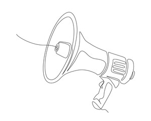 Continuous one line drawing of megaphone speaker. Bullhorn megaphone speaker outline vector illustration. Editable stroke.