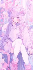 Ethereal anime girl, kawai character art illustration. pastel, neon colors pink, purple, dreamy Aesthetic, cute, beautiful, stunning picture. Fantasy background, phone, computer wallpaper.