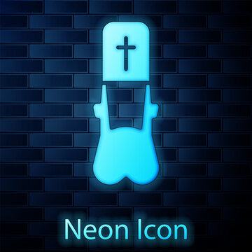 Glowing neon Priest icon isolated on brick wall background. Vector Illustration