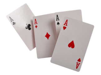 Poker, four aces in flying, playing cards isolated on white, clipping path