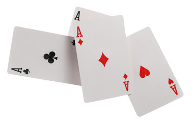 Poker, four aces, playing cards isolated on white, clipping path