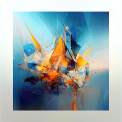 abstract background with blue and orange triangles. 3d render illustration. 