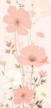Floral art illustration. pastel, ethereal colors pink, green, mint, abstract, vertical Aesthetic, cute, beautiful, stunning picture. Fantasy background, mobile phone wallpaper.