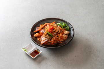 Steamed monkfish, steamed seafood, seafood stew, octopus hot pot Korean food dish