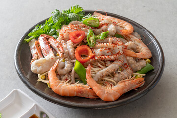 Steamed monkfish, steamed seafood, seafood stew, octopus hot pot Korean food dish