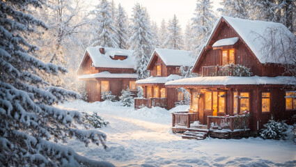 House in the snowy forest, day