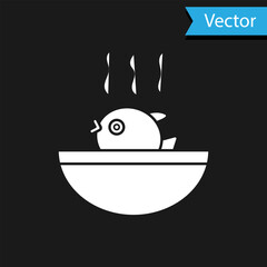 White Puffer fish soup icon isolated on black background. Fugu fish japanese puffer fish. Vector.