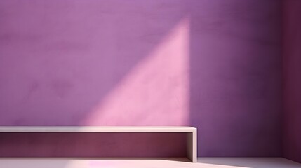 Empty Room in purple Colors with Shadows on the Wall. Minimal Podium for Product Presentation.
