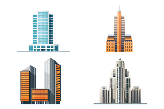 Buildings set. Large multi-storey office buildings. Buildings of the business center of the business district isolated on a white background.