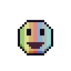 Rainbow smiley glad face happy pixel art icon cheerful emoticon cartoon character. 8-bit flat style. Show language of emotion. Isolated abstract vector illustration.