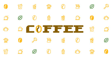 Coffee Typograph banner design with coffee flat style icon.