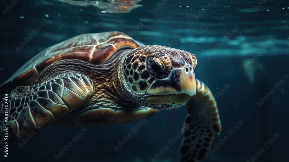 Wall mural The sea turtle which swims elegantly. Beautiful spiral galaxy.