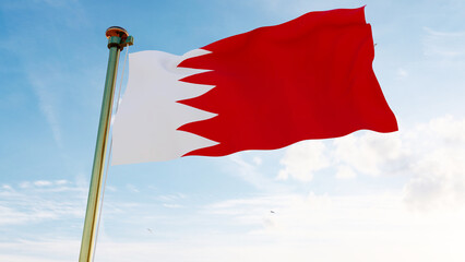 Flag of Qatar flag waving in the wind, sky and sun background. Qatar Flag.
