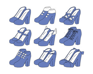 青のヒール靴のイラストセット