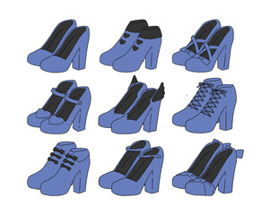 青のヒール靴のイラストセット
