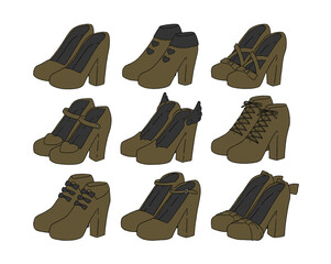 茶色のヒール靴のイラストセット
