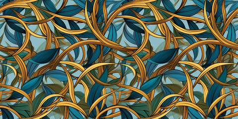 Intertwined natural elements forming a seamless surface pattern. Composition of interwoven textile ropes. Concept of crossed threads forming a network. - obrazy, fototapety, plakaty
