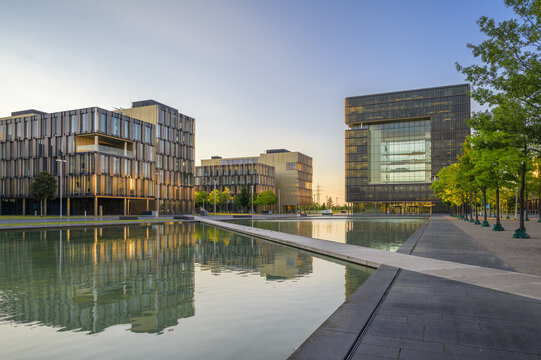 Essen, Germany - July 03, 2022: Early evening at the Offices of the Headquarters of ThyssenKrupp AG in Essen