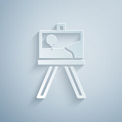 Paper cut Wood easel or painting art boards icon isolated on grey background. Paper art style. Vector