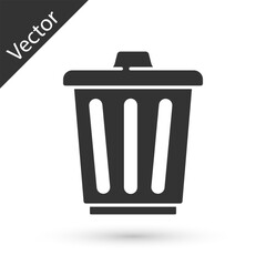 Grey Trash can icon isolated on white background. Garbage bin sign. Recycle basket icon. Office trash icon. Vector