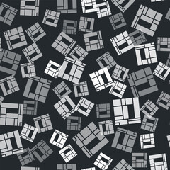 Grey House Edificio Mirador icon isolated seamless pattern on black background. Mirador social housing by MVRDV architects in Madrid, Spain. Vector