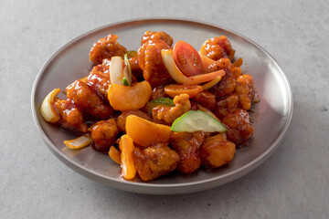 Korean food dish Ketchup tangsuyuk, sweet and sour pork, guobaorou, soybean paste stew, grilled pork cheek