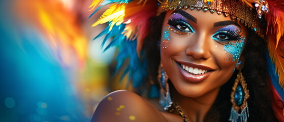 Beautiful young woman samba dancers performing in carnival costume . Concert, Festive time, dance, party and sexy with a female dance group at a celebration in Rio de Janeiro. Generative ai