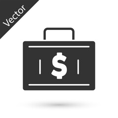 Grey Briefcase and money icon isolated on white background. Business case sign. Business portfolio. Financial management. Vector