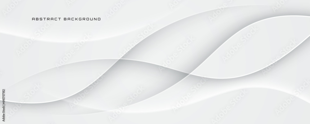 Wall mural 3d white geometric abstract background overlap layer on bright space with waves decoration. minimali