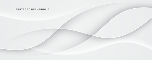 3D white geometric abstract background overlap layer on bright space with waves decoration. Minimalist modern graphic design element cutout style concept for banner, flyer, card, or brochure cover