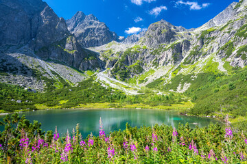 mountain lake Zelene Pleso in Tatra mountains in Slovakia