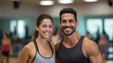 Foto op Plexiglas Portrait of sports man and woman training together in a gym © MP Studio