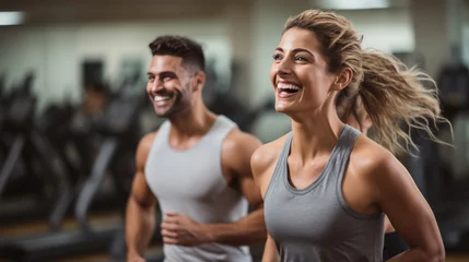 Selbstklebende Fototapete Fitness Portrait of sports man and woman training together in a gym