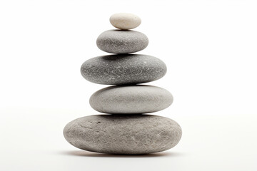 Obraz na płótnie Canvas A stack of a small round white and grey pebble stone isolated on a clear white background. Balanced pebble stone art. Generative AI.