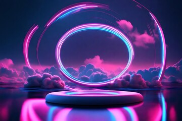 Blue and pink neon lights in the sky, generative AI