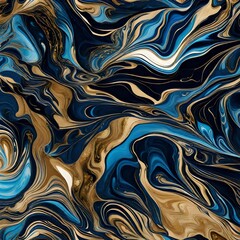Blue and golden marble pattern, generative AI
