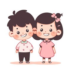 Obraz na płótnie Canvas little boy and girl smiling. cartoon illustration. full body