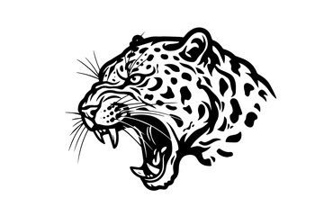 Leopard head logotype or mascot hand drawn ink sketch. Engraving style vector illustration. - obrazy, fototapety, plakaty