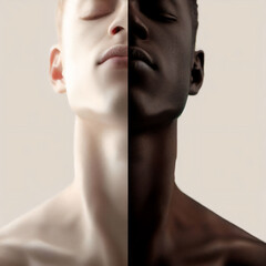 Portrait of a Man face with Black & White Skin · Diversity & Inclusion Minimal Concept Art in Skincare