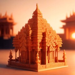 Obraz premium Realistic Hindu temple at sunset, 3D renderings. Computer digital drawing. 