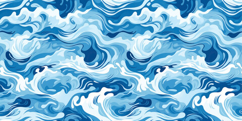Fototapeta na wymiar Seamless pattern of blue and white waves. Moving water surface. Waves at sea.